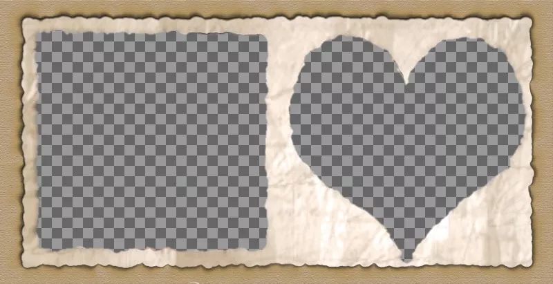 Frame for two pictures with heart-shaped and square edges of paper. Add two images and you can send or save the custom..