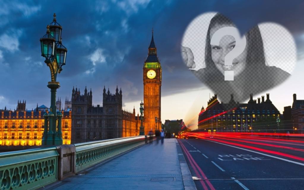 Love photomontage in London with the Big Ben in the background and a semitransparent heart to place the photo you..