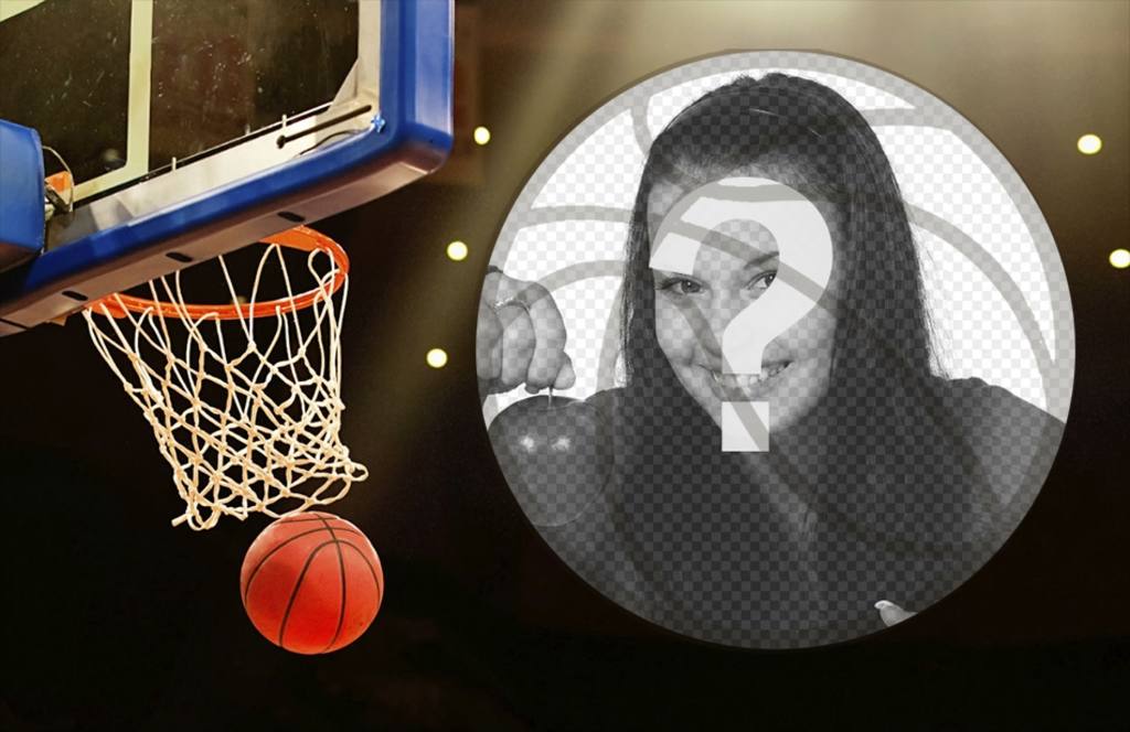 Collage of a basket and a basketball. ..