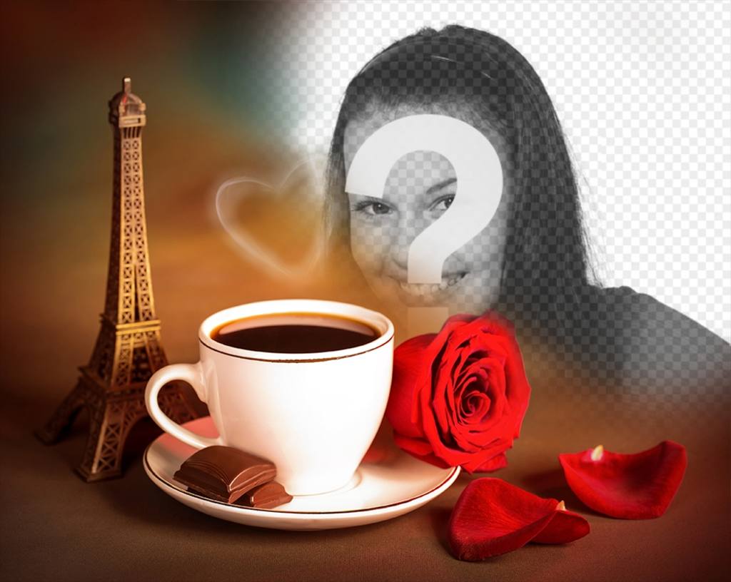 Photo effect of love with the Eiffel Tower of Paris and a coffee. ..