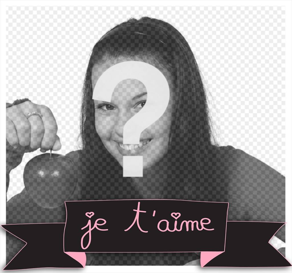 Cute frame with a decorative ribbon and the phrase Je T‘aime for your photo ..